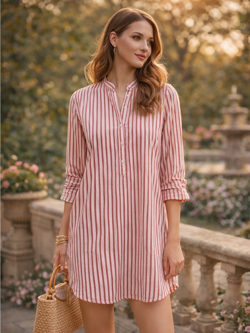 NEW Tuckernuck Strawberry Stripe Dress Long Sleeve Seersucker Bodie Shirt Dress